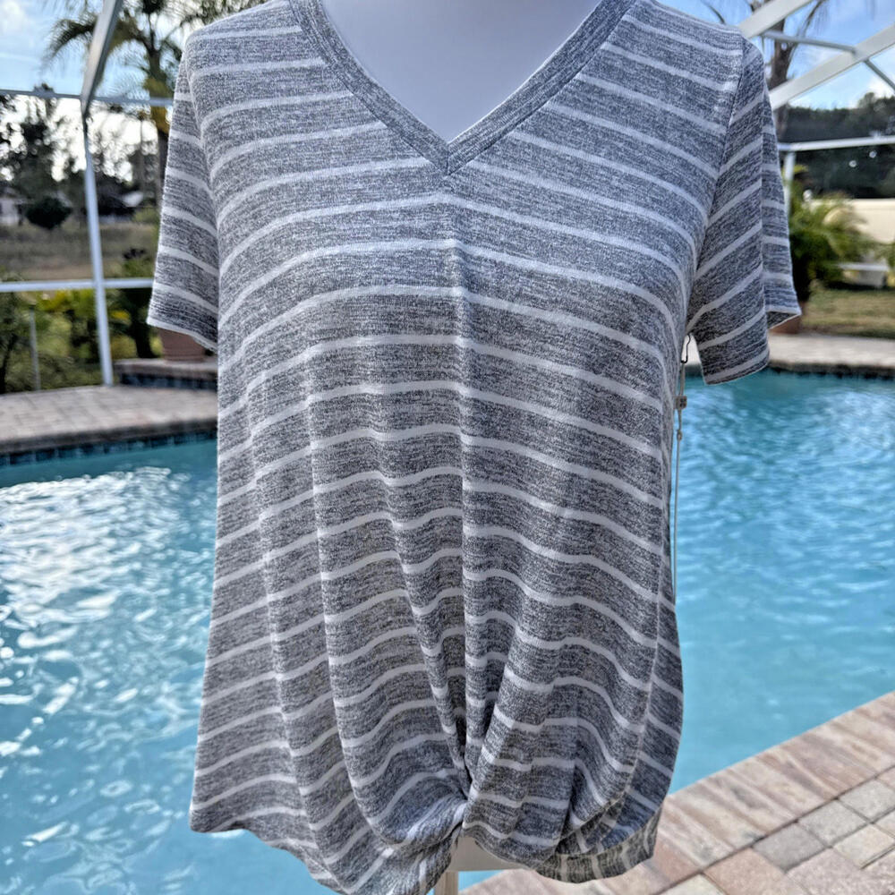 Caslon Grey Heather Ivory Striped Tie Accent V Necksrp $39